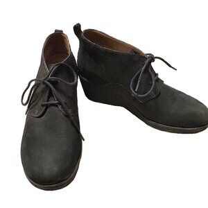 Dansko Cadee Wedge Heel Ankle Bootie Black Nubuck Leather Lace-Up Womens 7.5/38